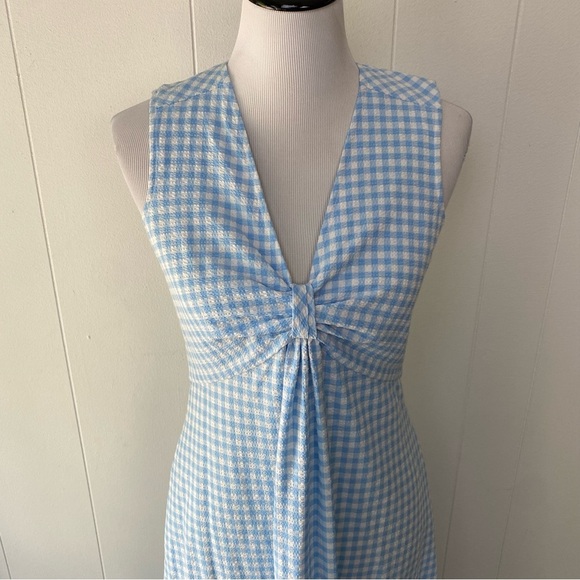 Calvin Kleins sleeveless dress with side pleated ruffle Sz 4 Blue White Gingham - Picture 3 of 15